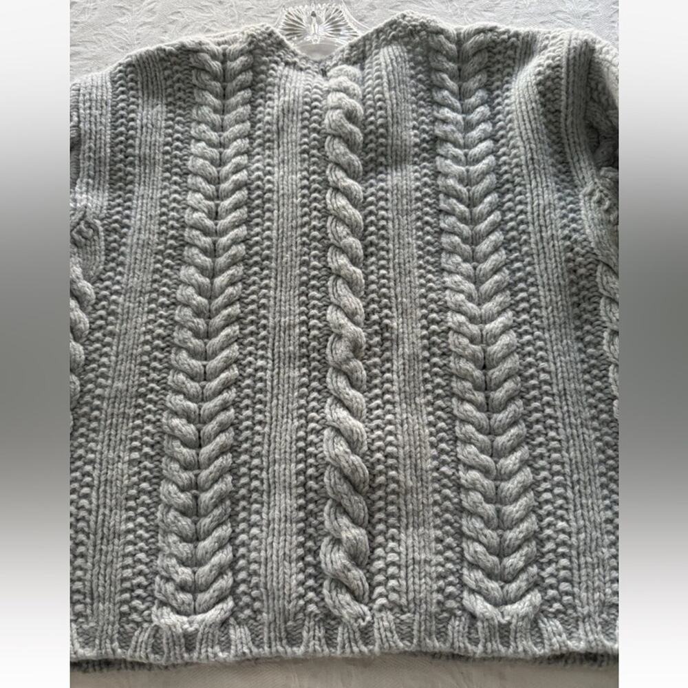 Vintage J.Crew Wool Shetland Chunky Cable Knit Blue Boxy Sweater Cardigan M/L - Picture 8 of 10